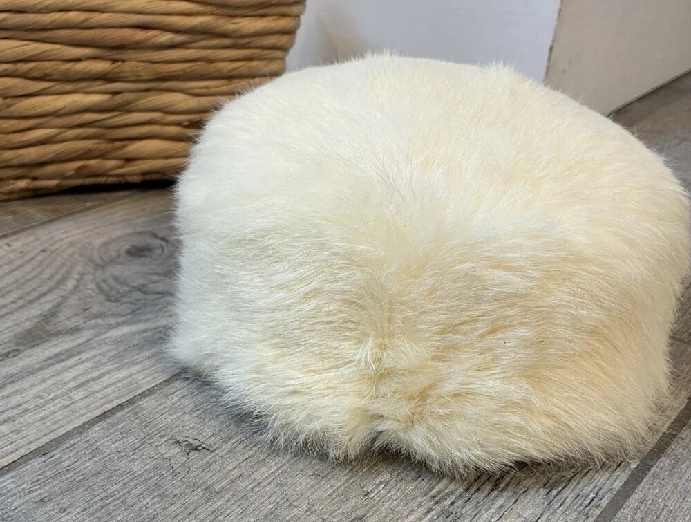 Vintage 1960s John Wanamaker Real White Mink Fur Pillbox Hat Jackie O Style